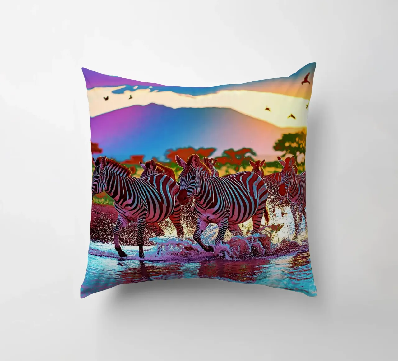 TROUPEAU DE ZEBRES AU SOLEIL COUCHANT. Couleur cuscino da Thierry vobmann photography