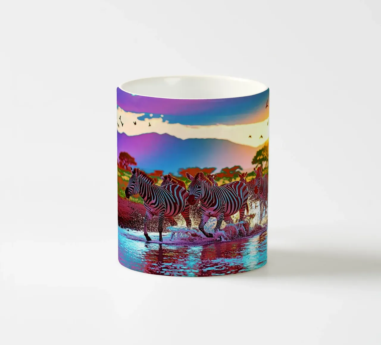 TROUPEAU DE ZEBRES AU SOLEIL COUCHANT. Couleur tazza in ceramica da Thierry vobmann photography