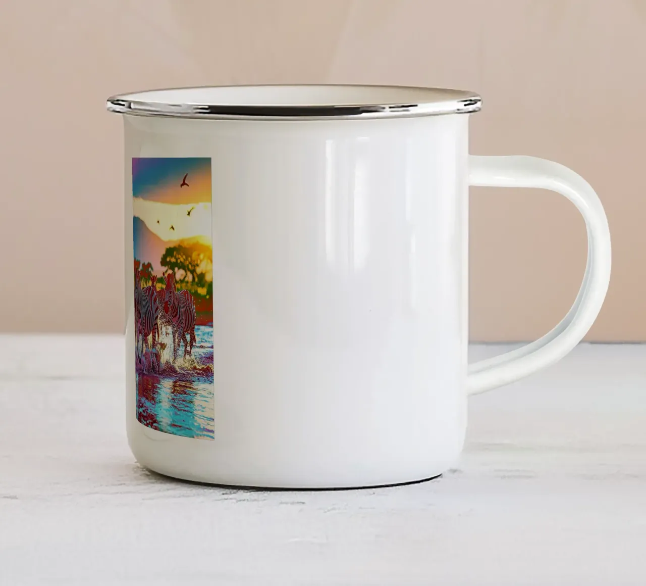 TROUPEAU DE ZEBRES AU SOLEIL COUCHANT. Couleur taza de esmalte de Thierry vobmann photography