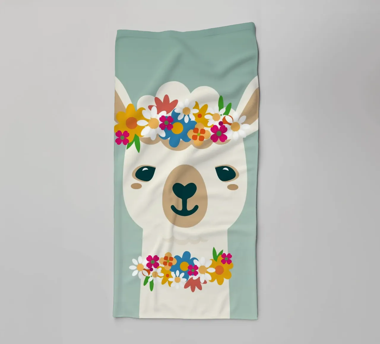 Flowery alpaca with wreath - Cheerful summer motif towel by namosh