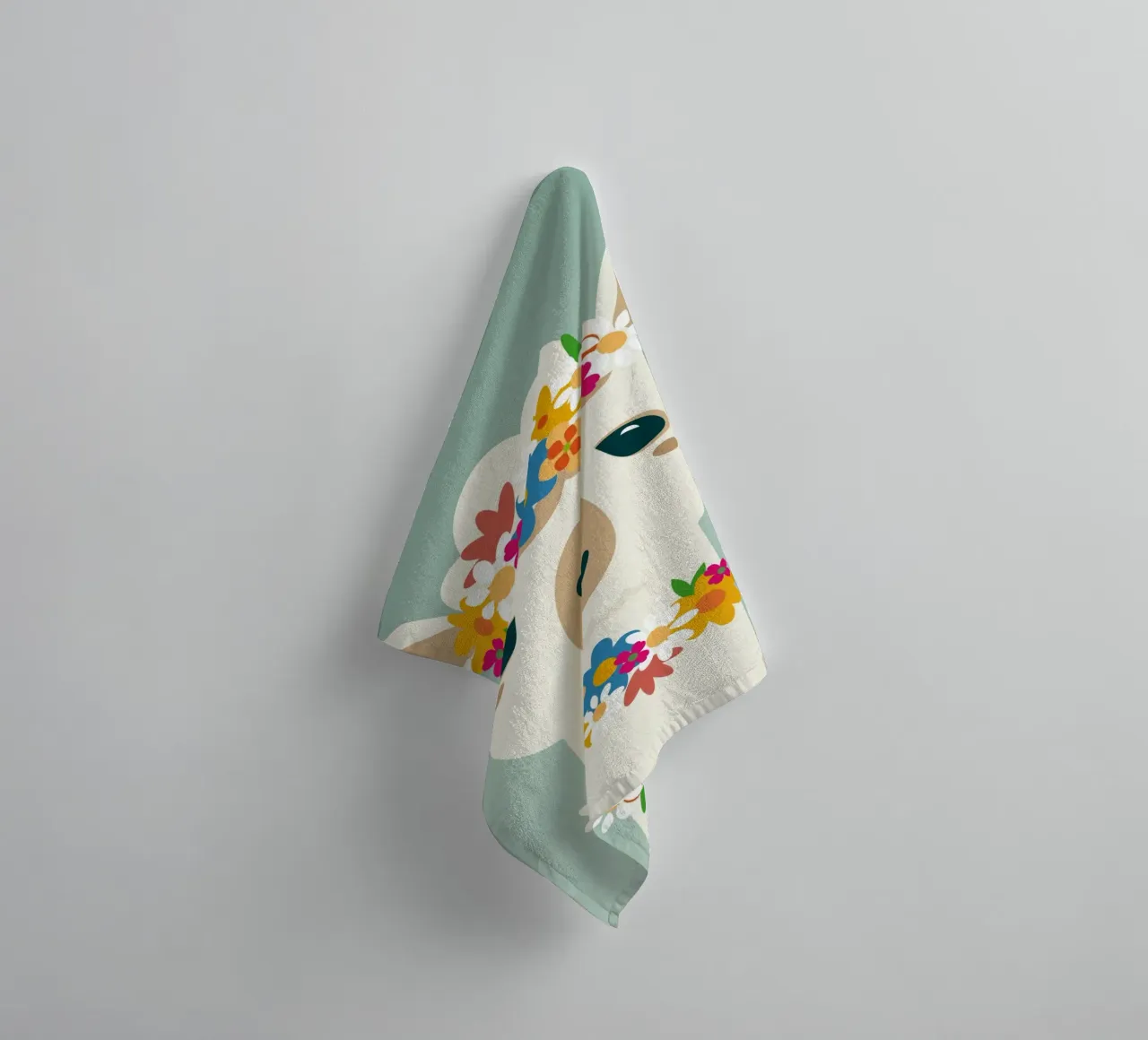 Flowery alpaca with wreath - Cheerful summer motif towel by namosh