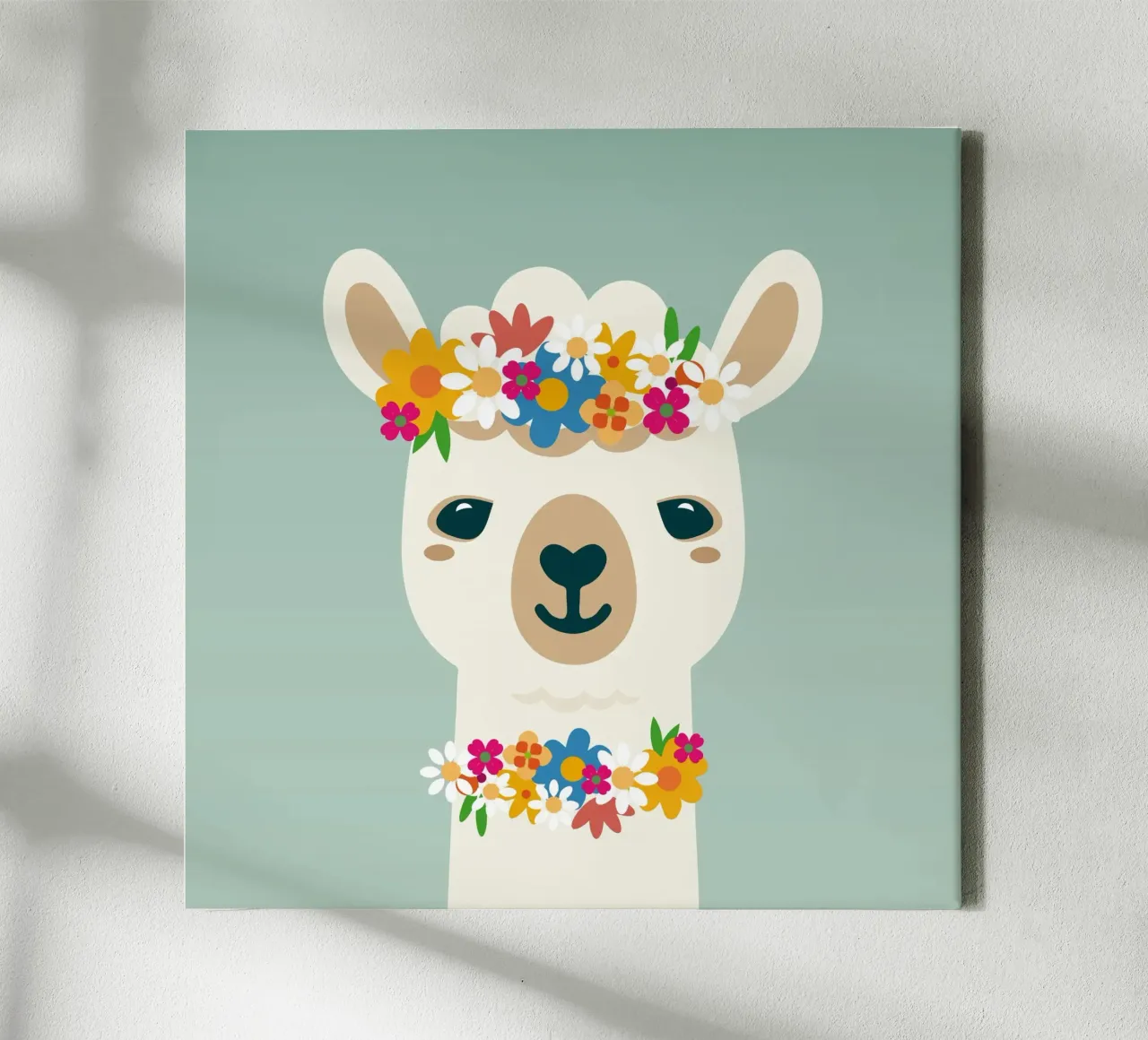 Flowery alpaca with wreath - Cheerful summer motif canvas by namosh