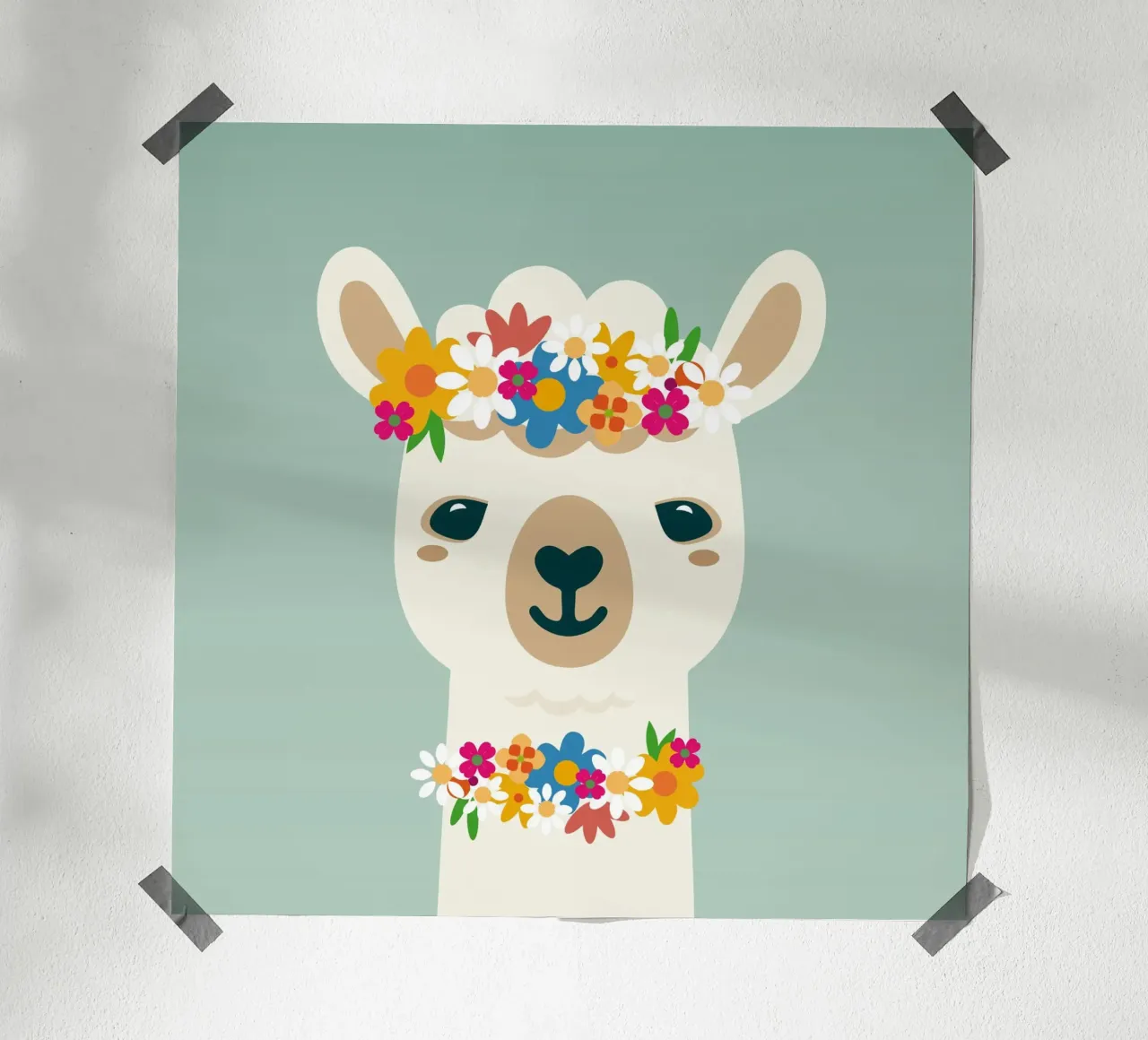 Alpaca floreada con corona - Alegre motivo veraniego hahnemühle de namosh
