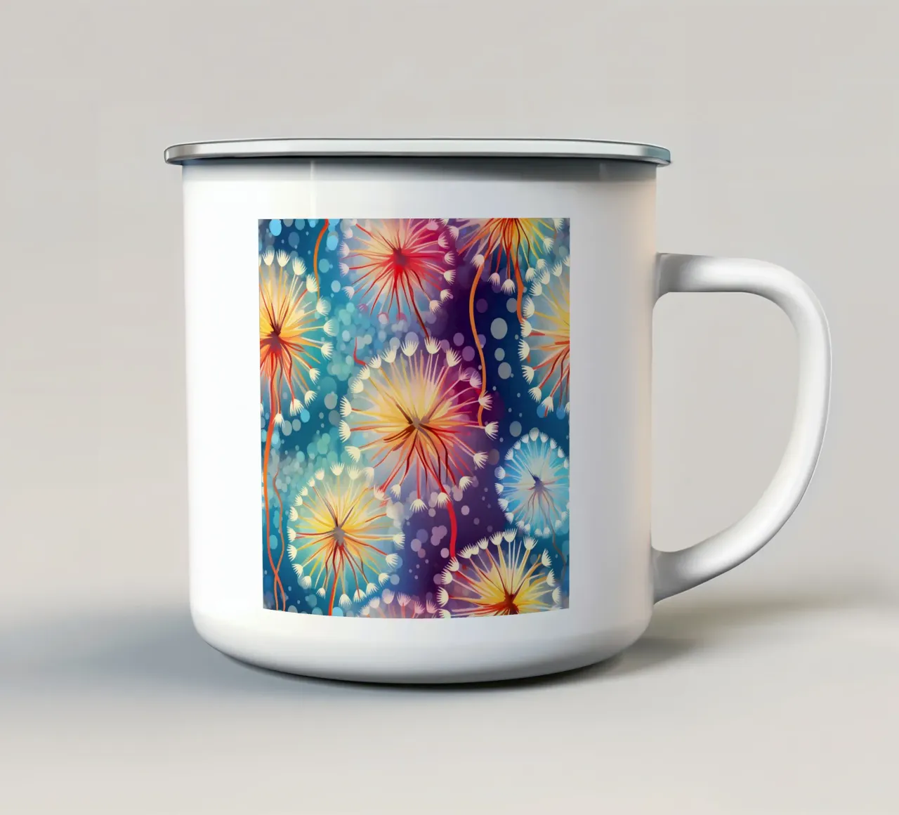 Dente di leone a fioritura cosmica tazza in smalto da Botanical Pattern House