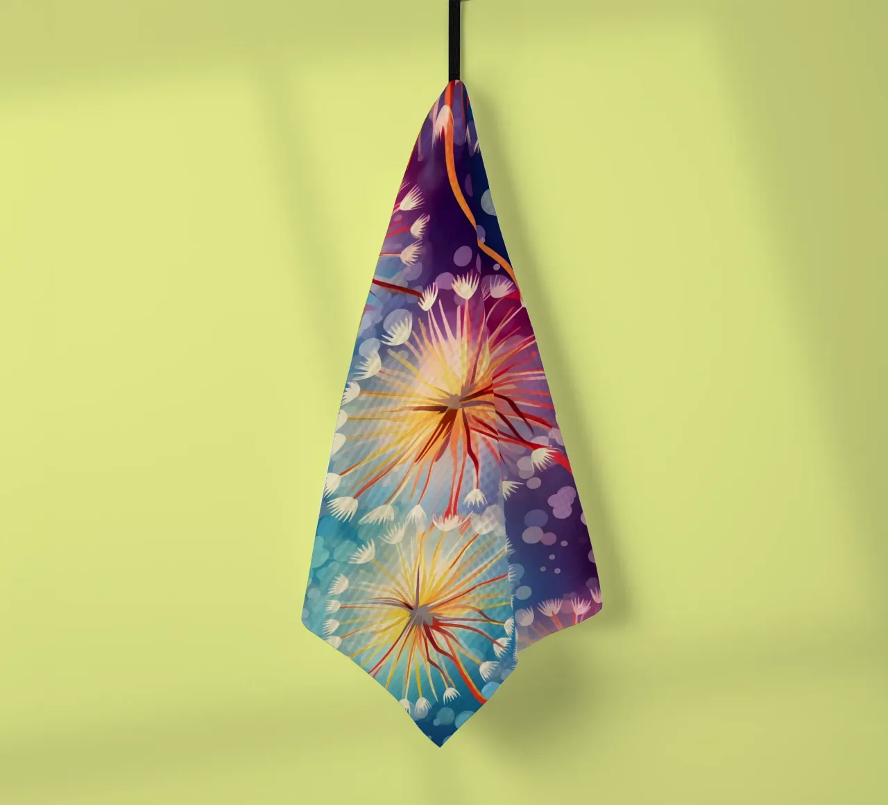 Cosmic Bloom Dandelions tea towel by Botanical Pattern House