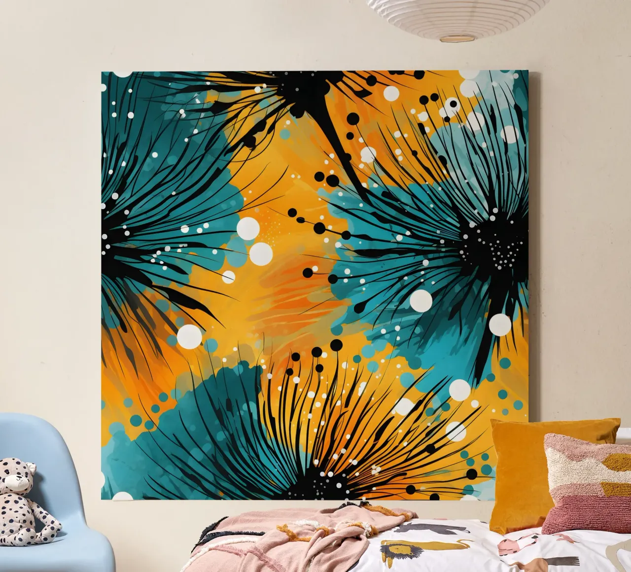 Cosmic Bloom Dandelions canvas with Floater frame by Botanical Pattern House
