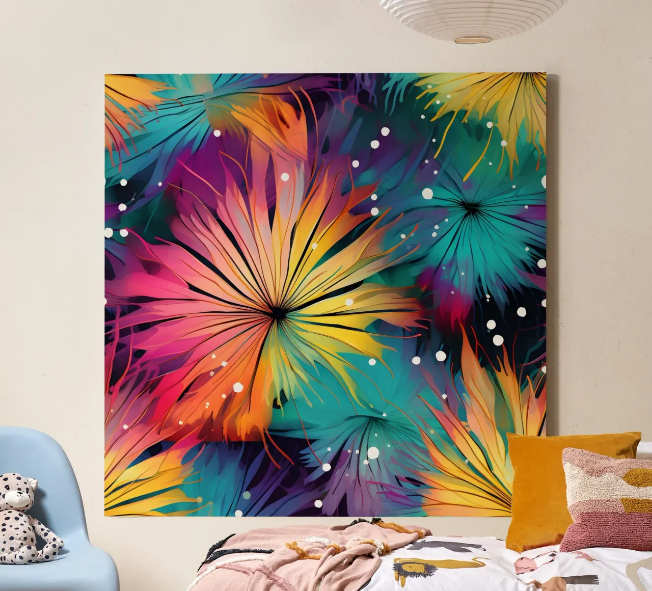 Cosmic Bloom Dandelions canvas with Floater frame by Botanical Pattern House