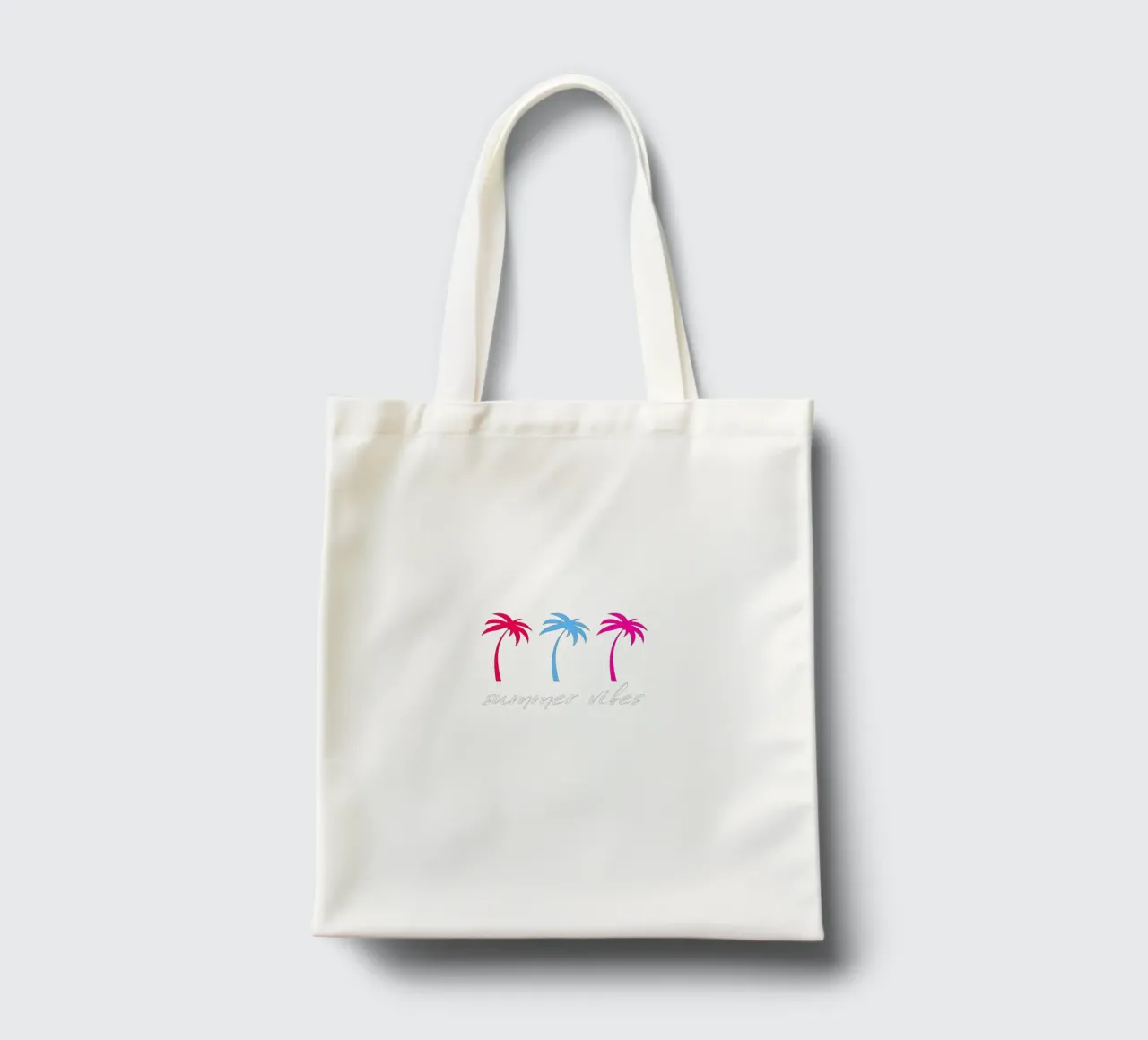 Scrittura Summer Vibes con palme colorate borsa in juta da ArtDesign by KBK