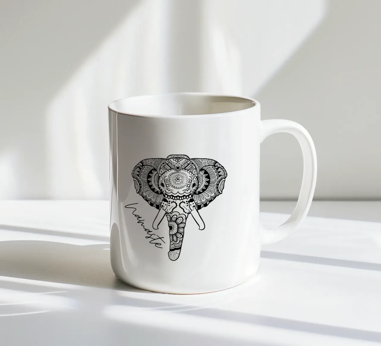 Elefante Namaste in stile mandala boho tazza in ceramica da ArtDesign by KBK