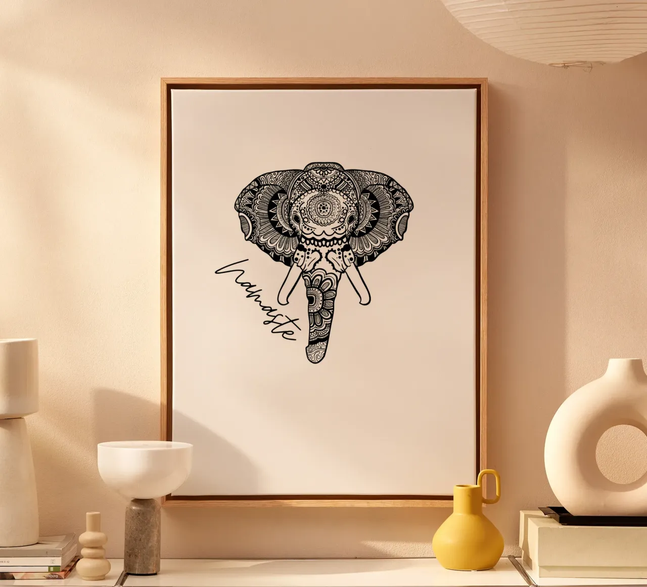 Elefante Namaste in stile mandala boho tela con Cornice a cassetta da ArtDesign by KBK