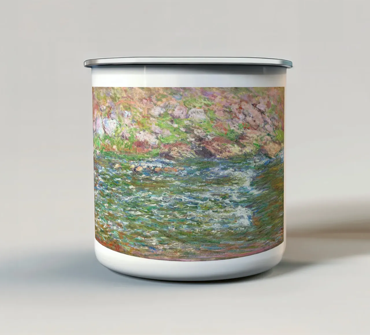Rapide sulla Petite Creuse a Fresselines (1889) di Claude tazza in smalto da Monet Art Prints