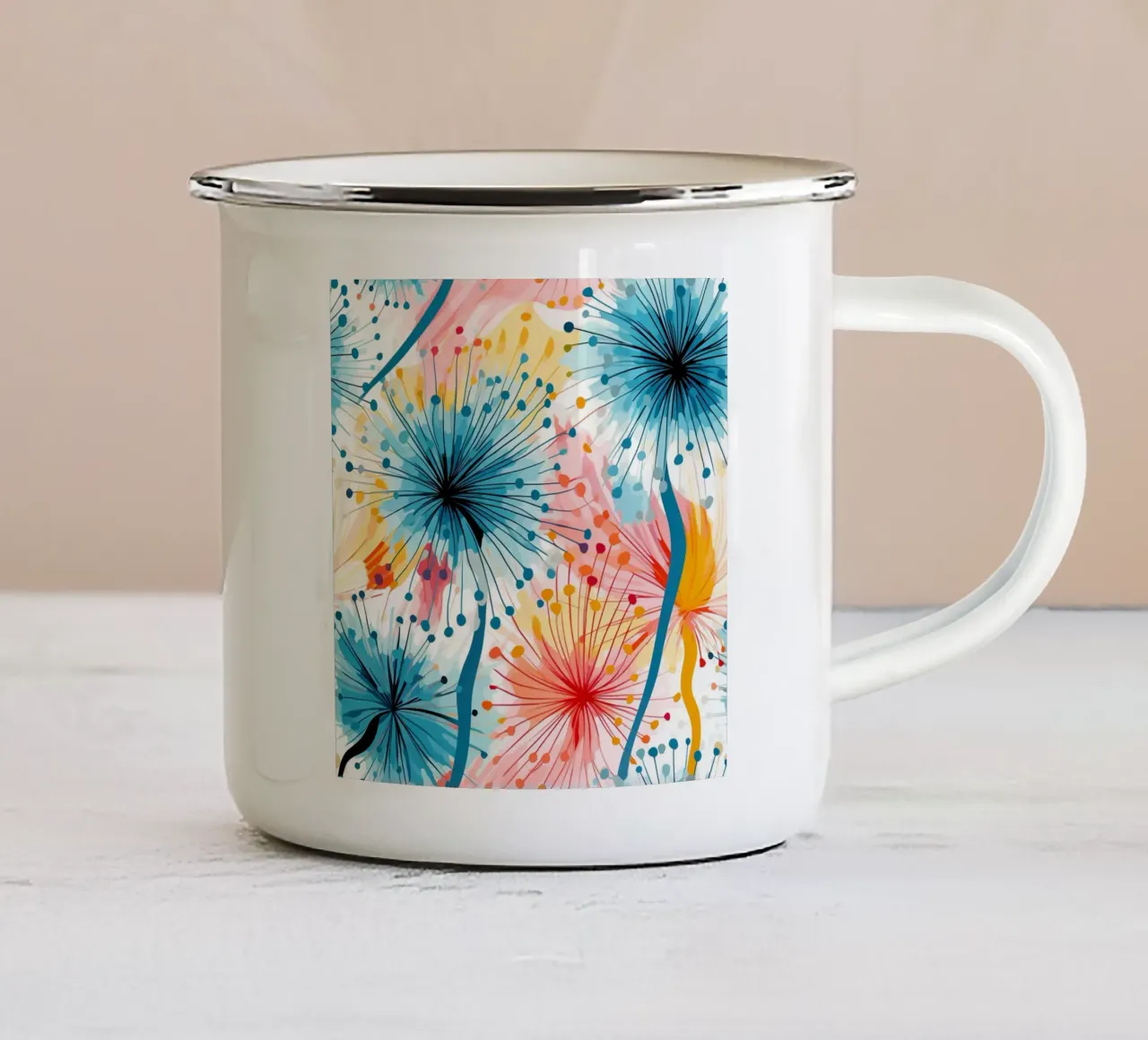 Denti di leone colorati tazza in smalto da Botanical Pattern House