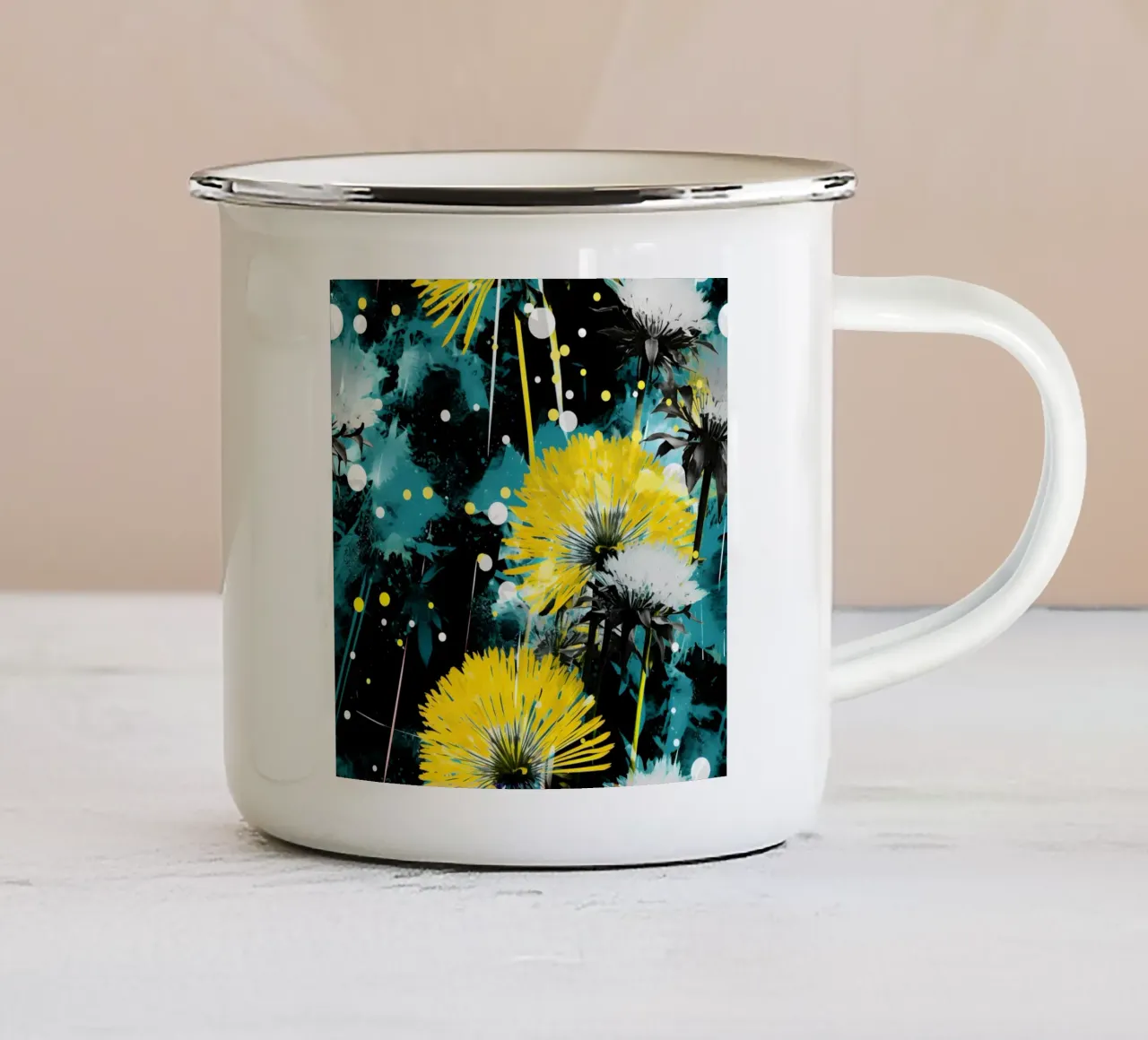 Dente di leone in fiore elettrico tazza in smalto da Botanical Pattern House