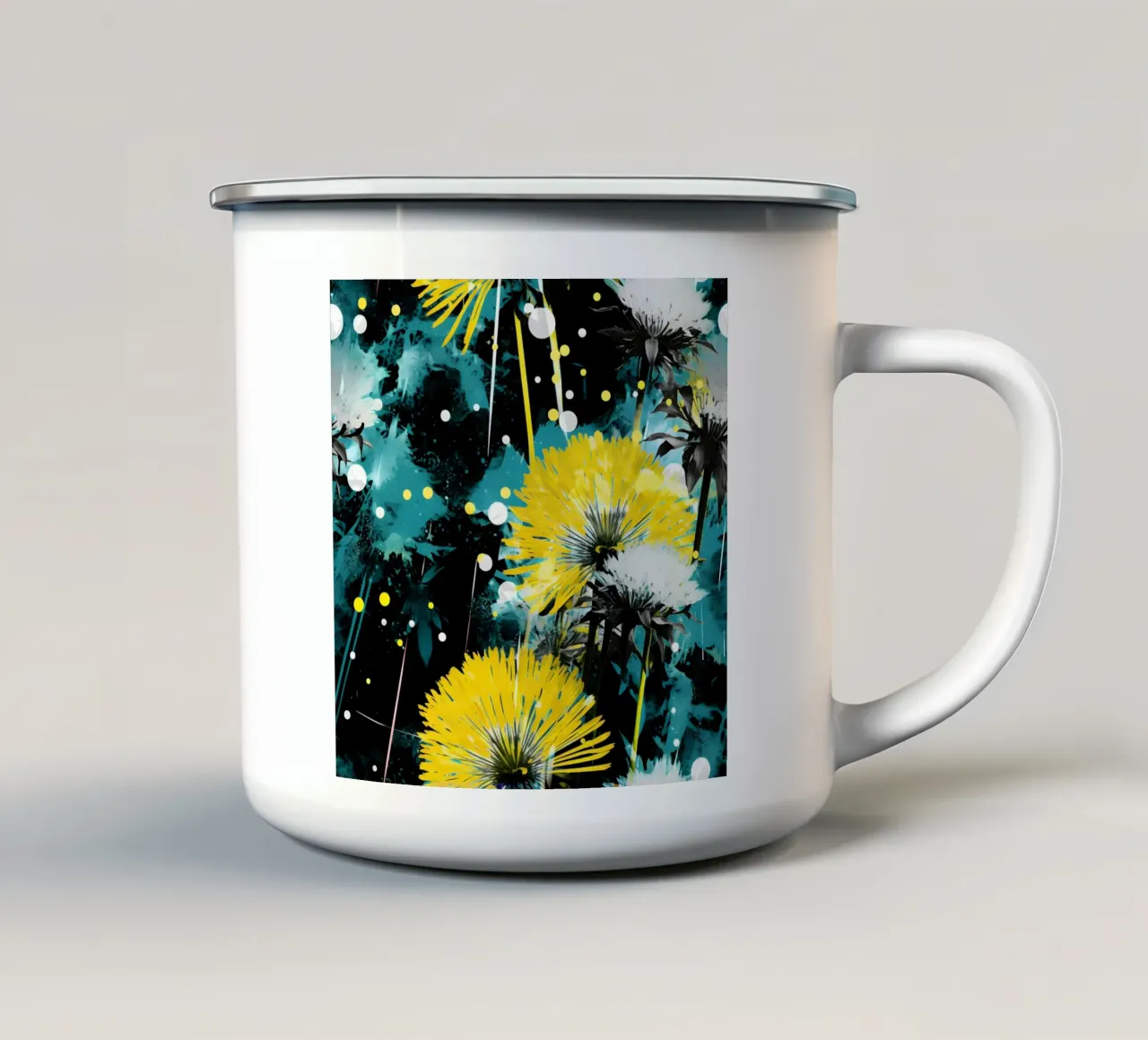 Dente di leone in fiore elettrico tazza in smalto da Botanical Pattern House