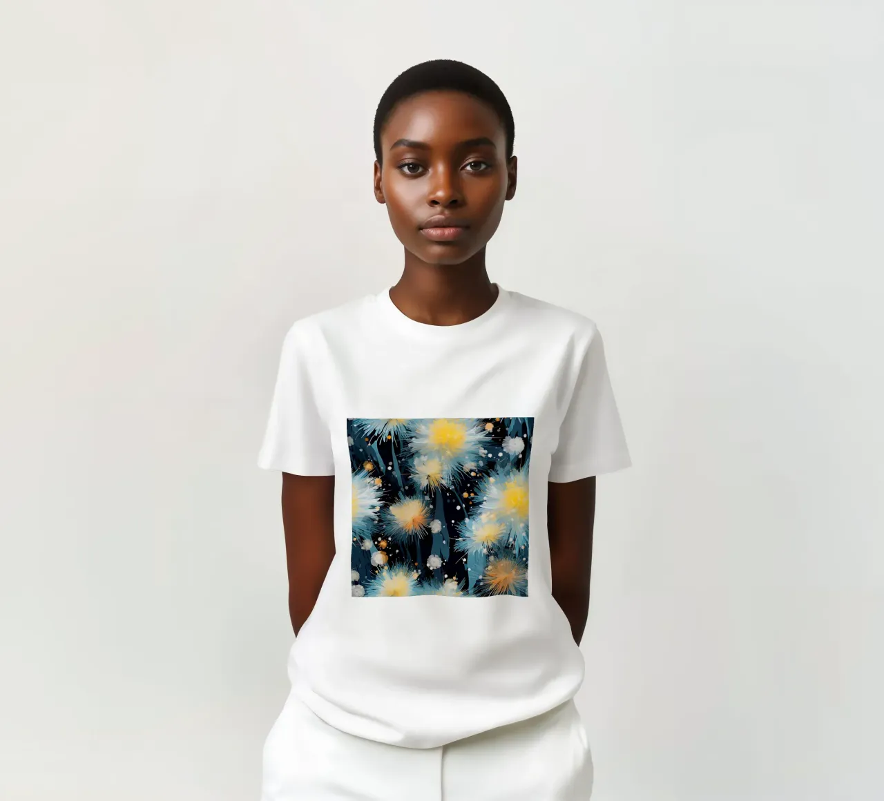 Dente di leone in fiore elettrico t-shirt da Botanical Pattern House