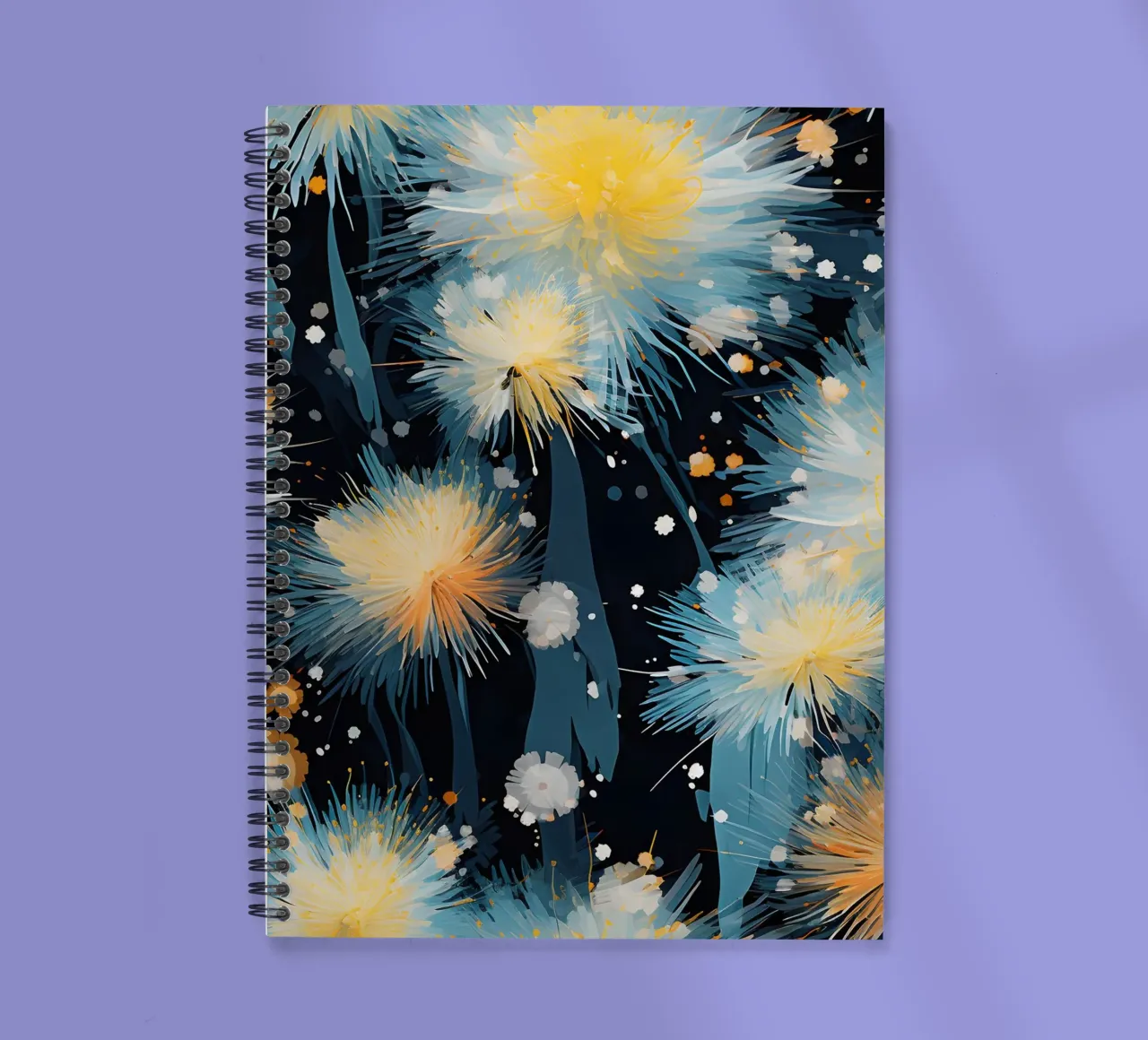Electric Bloom Dandelions spiral notebook by Botanical Pattern House