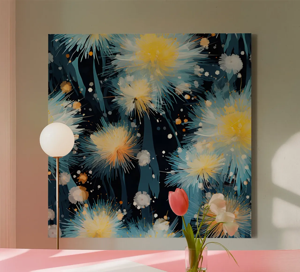 Electric Bloom Dandelions canvas by Botanical Pattern House