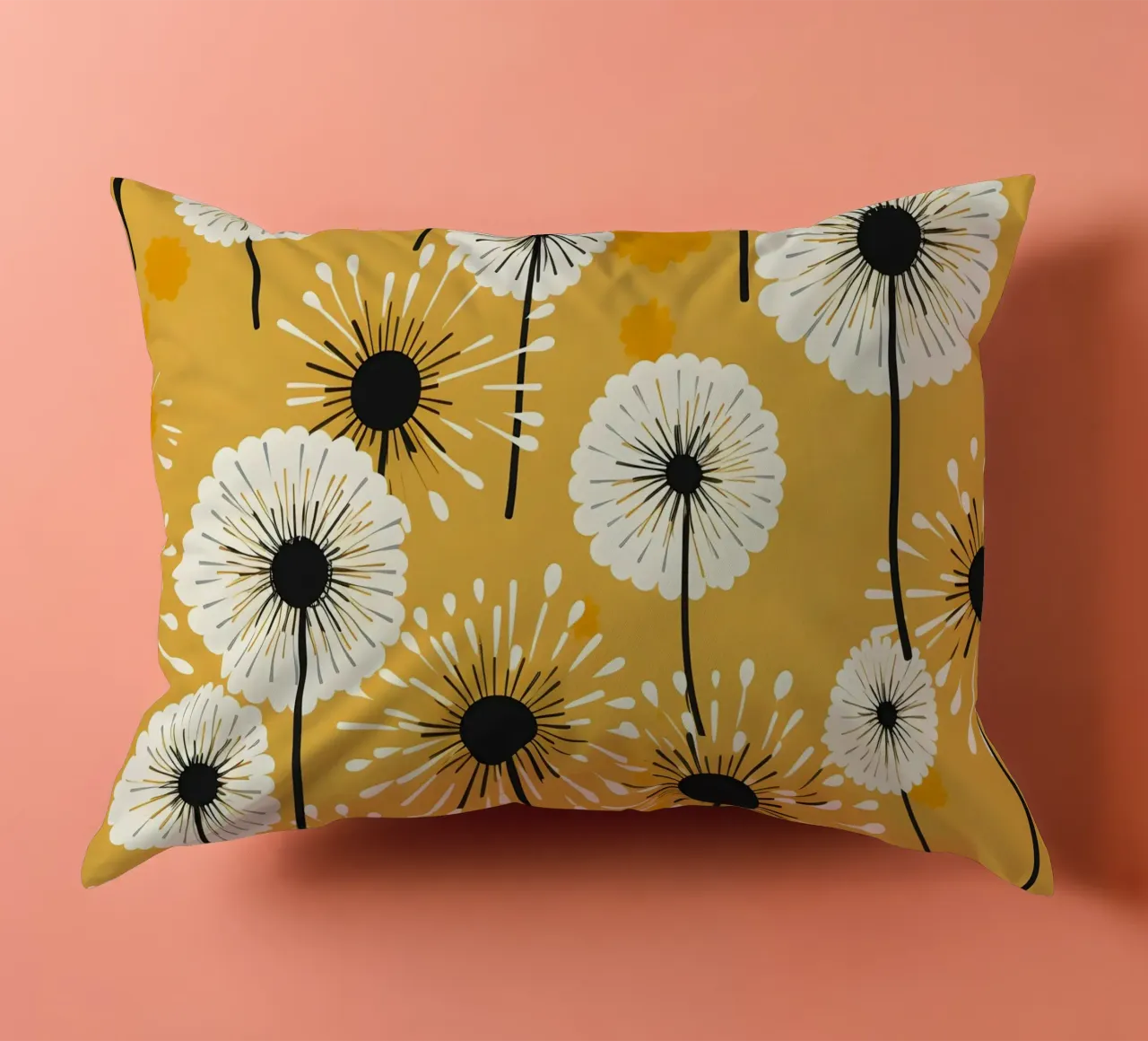 Golden Dandelion Fields decorative cushion by Botanical Pattern House