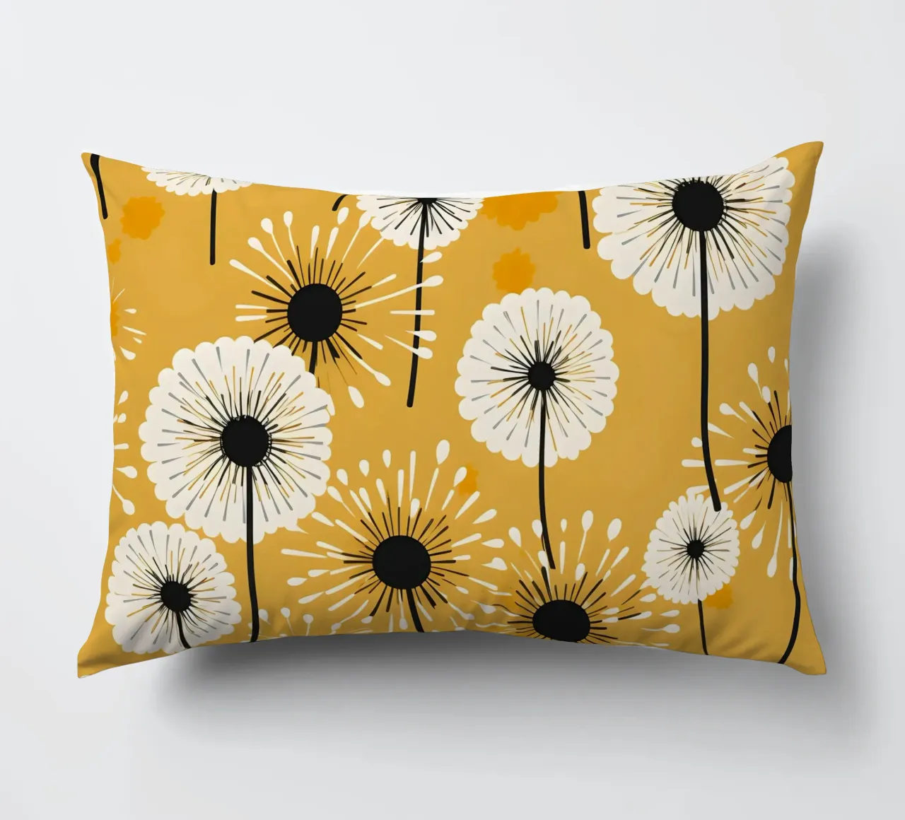 Golden Dandelion Fields decorative cushion by Botanical Pattern House