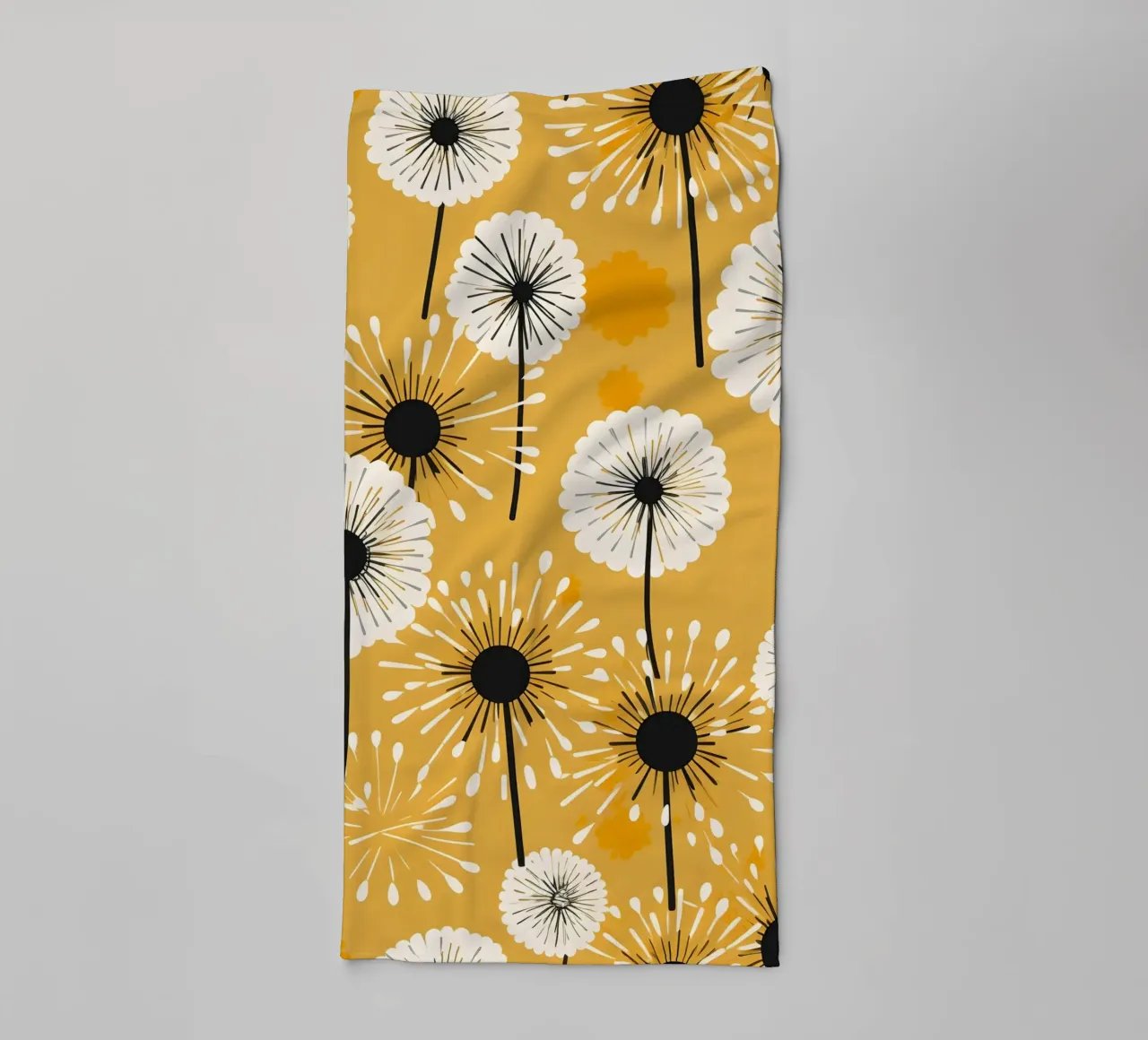 Golden Dandelion Fields towel by Botanical Pattern House