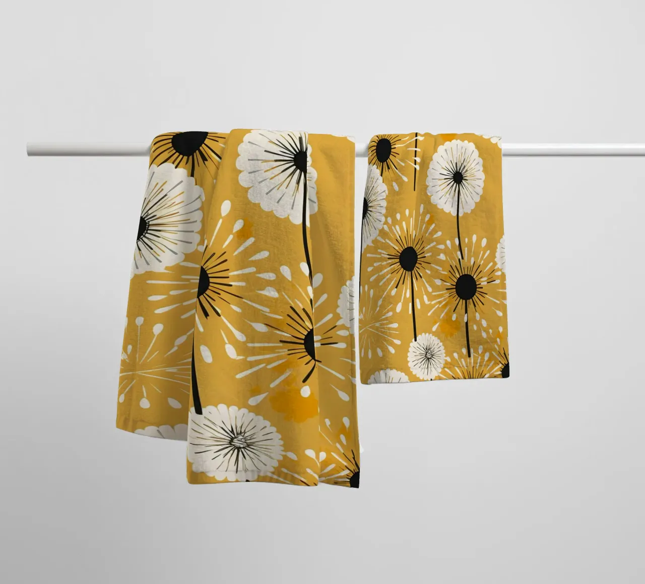 Golden Dandelion Fields towel by Botanical Pattern House