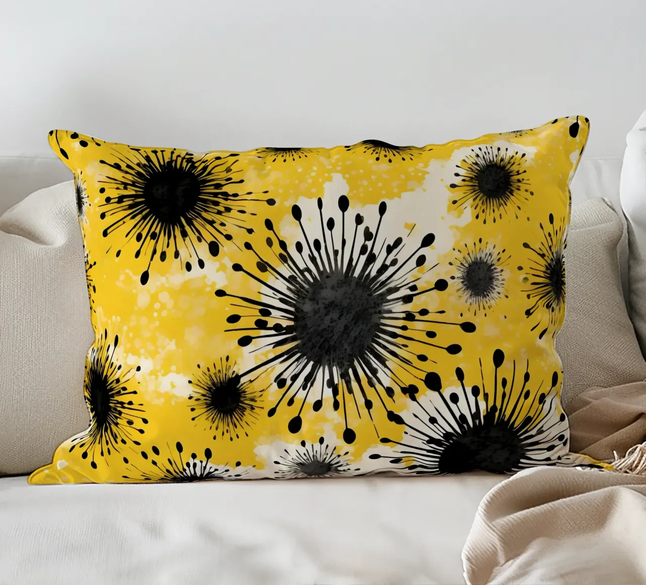 Golden Dandelion Fields decorative cushion by Botanical Pattern House