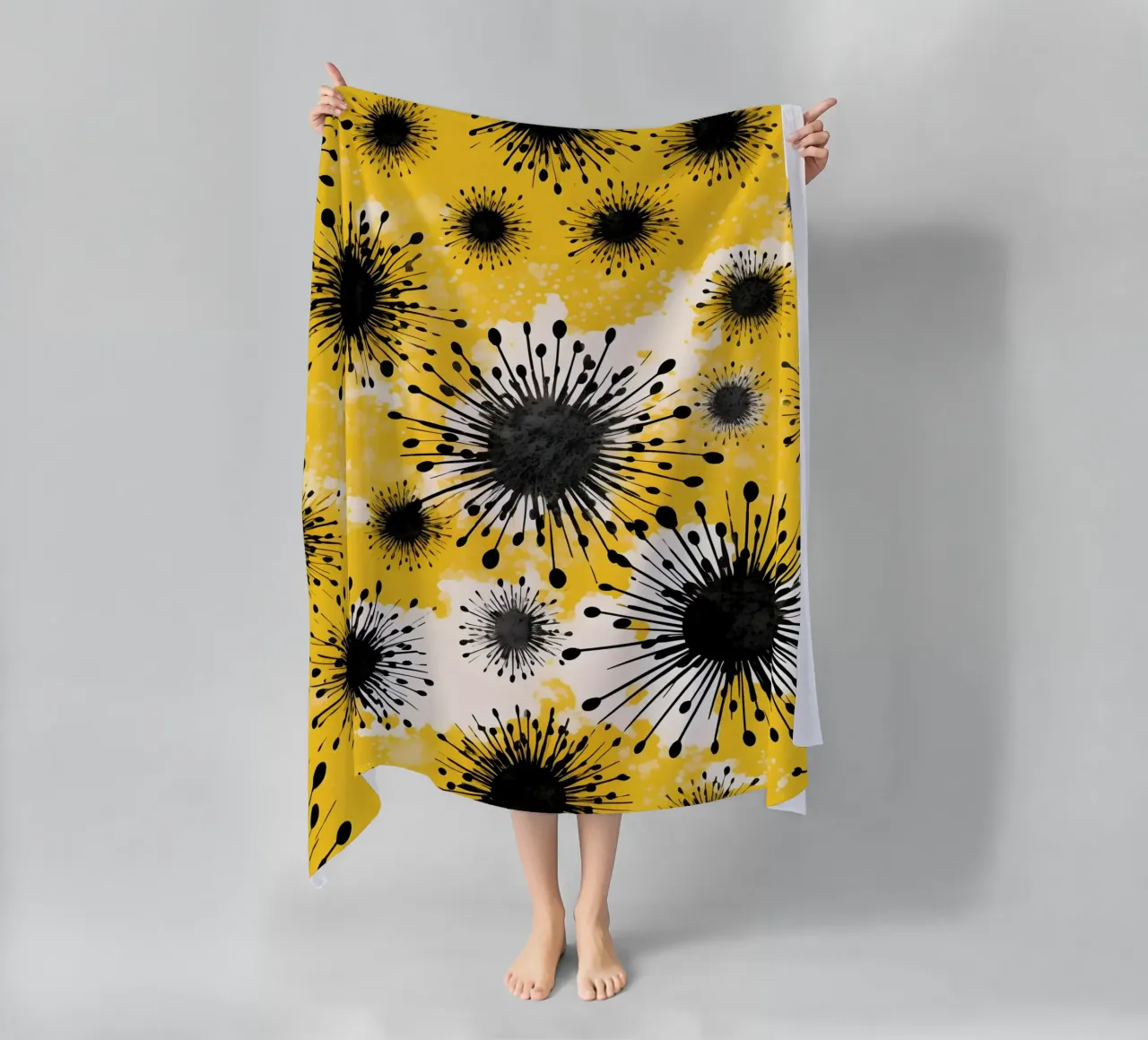 Golden Dandelion Fields beach towel by Botanical Pattern House