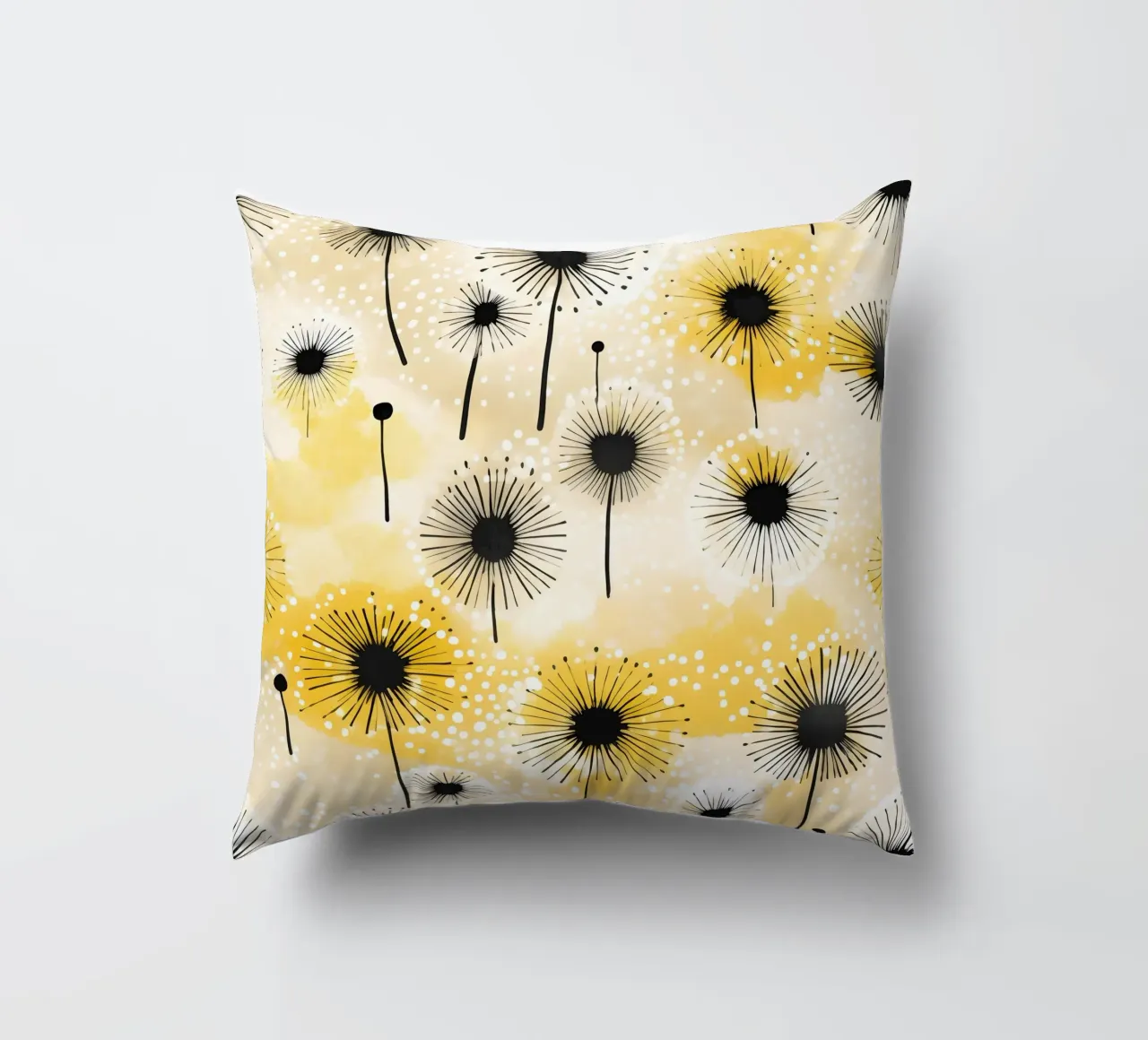 Golden Dandelion Fields decorative cushion by Botanical Pattern House