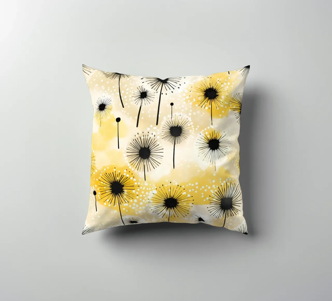 Golden Dandelion Fields decorative cushion by Botanical Pattern House