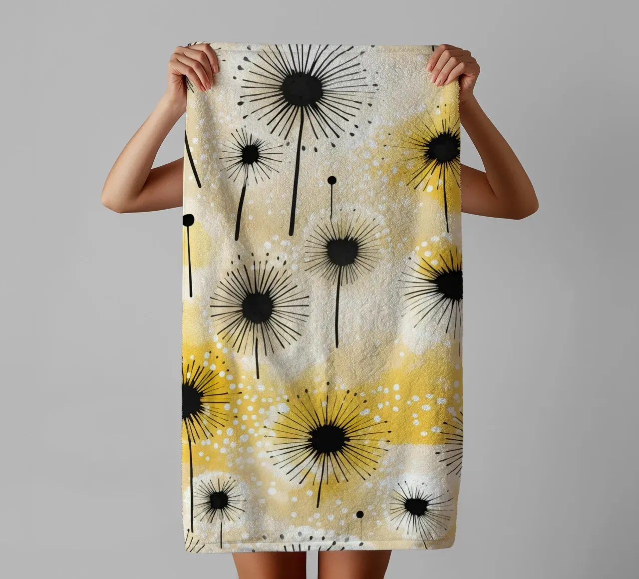 Golden Dandelion Fields towel by Botanical Pattern House