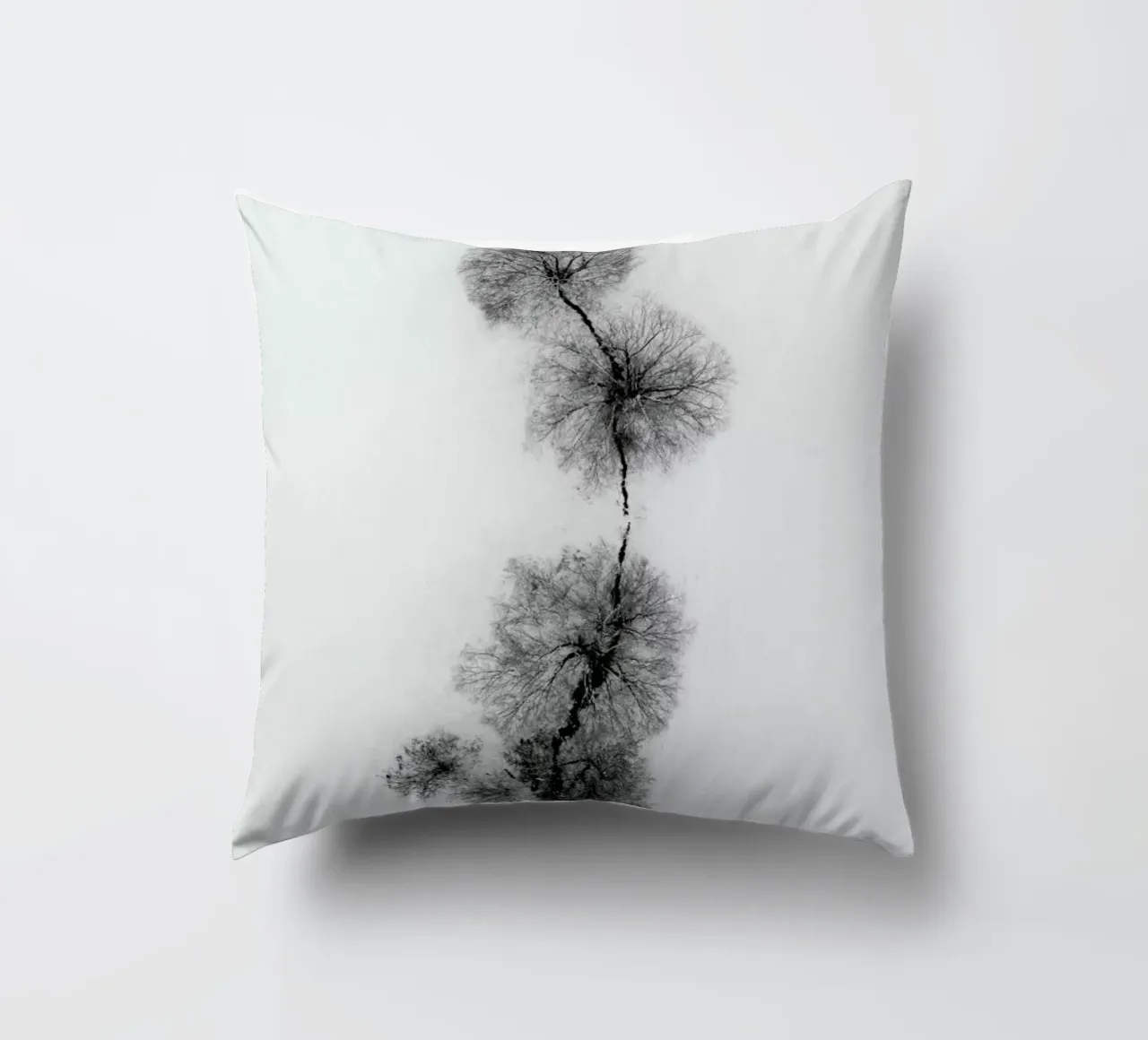 Trees At A Snowy Ice Stream Kissen von Studio Nahili