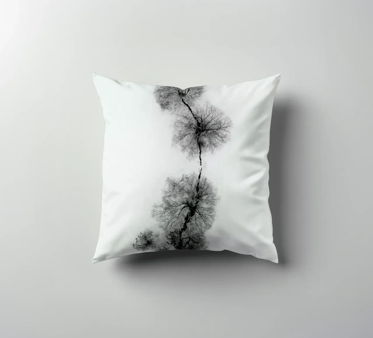 Trees At A Snowy Ice Stream Kissen von Studio Nahili