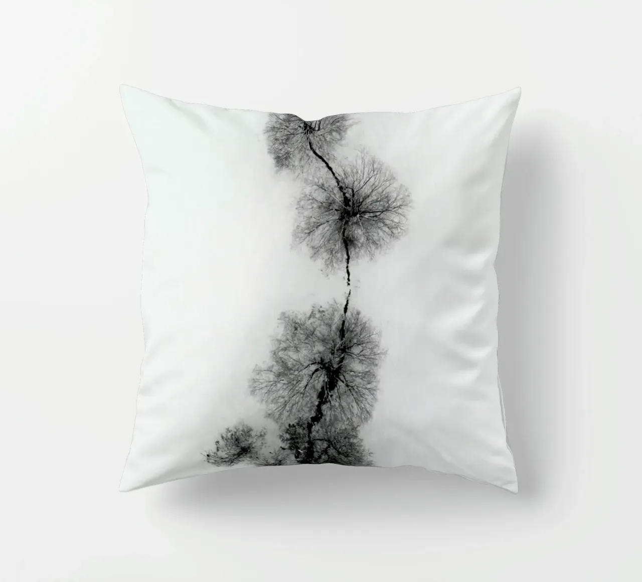 Trees At A Snowy Ice Stream Kissen von Studio Nahili