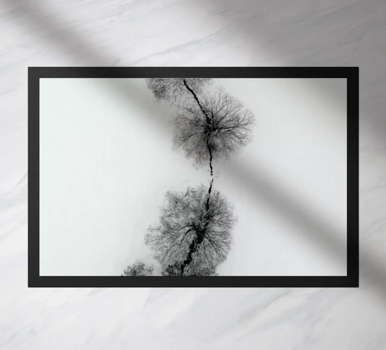 Trees At A Snowy Ice Stream Fußmatte von Studio Nahili