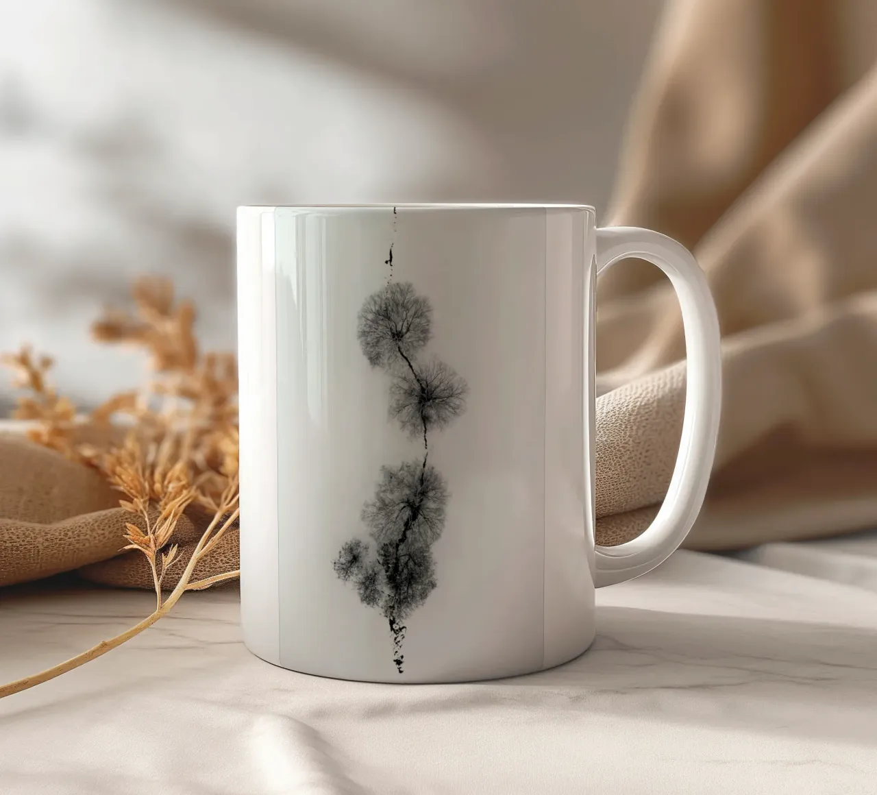 Trees At A Snowy Ice Stream Keramik Tasse von Studio Nahili