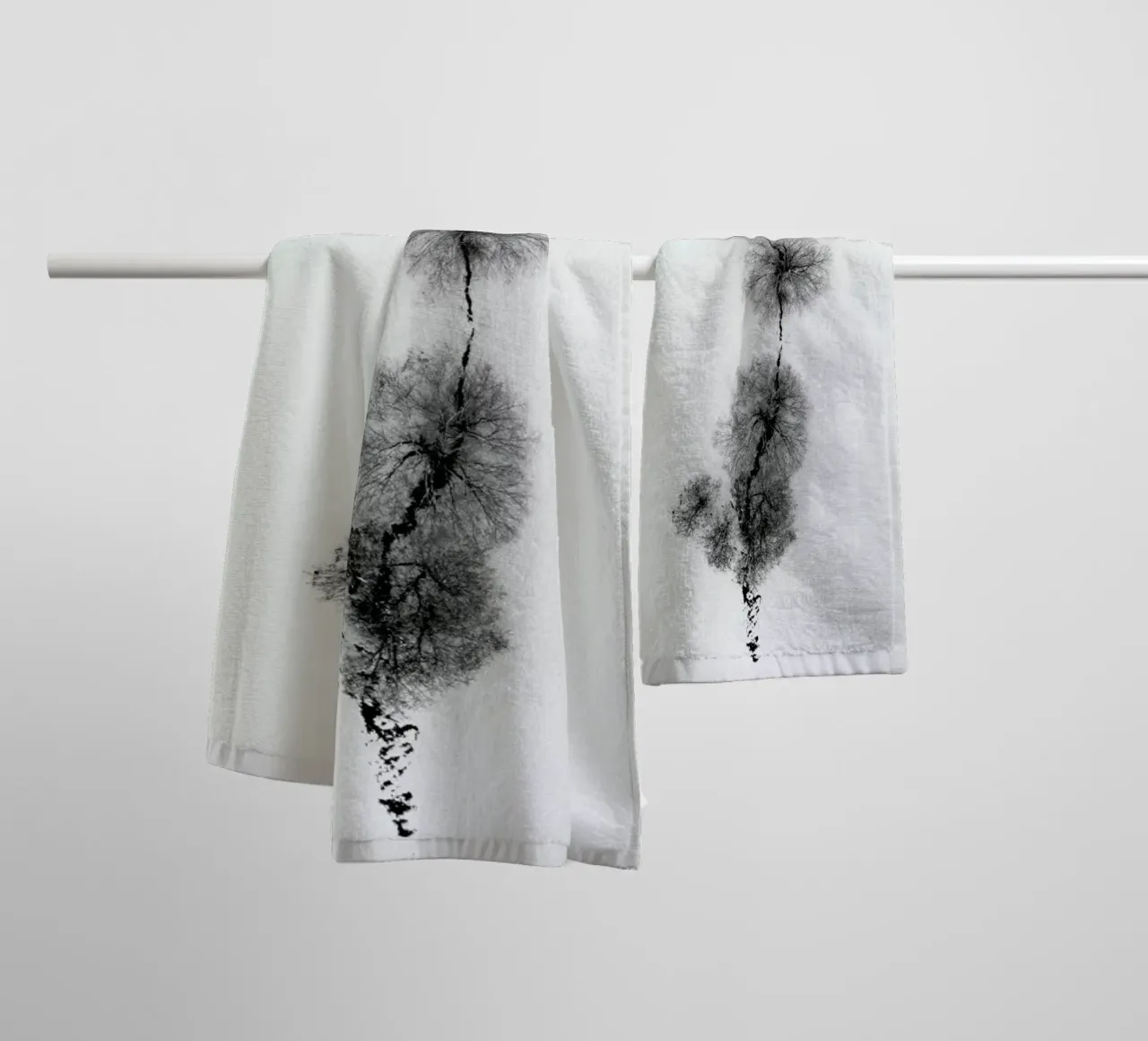 Trees At A Snowy Ice Stream towel by Studio Nahili