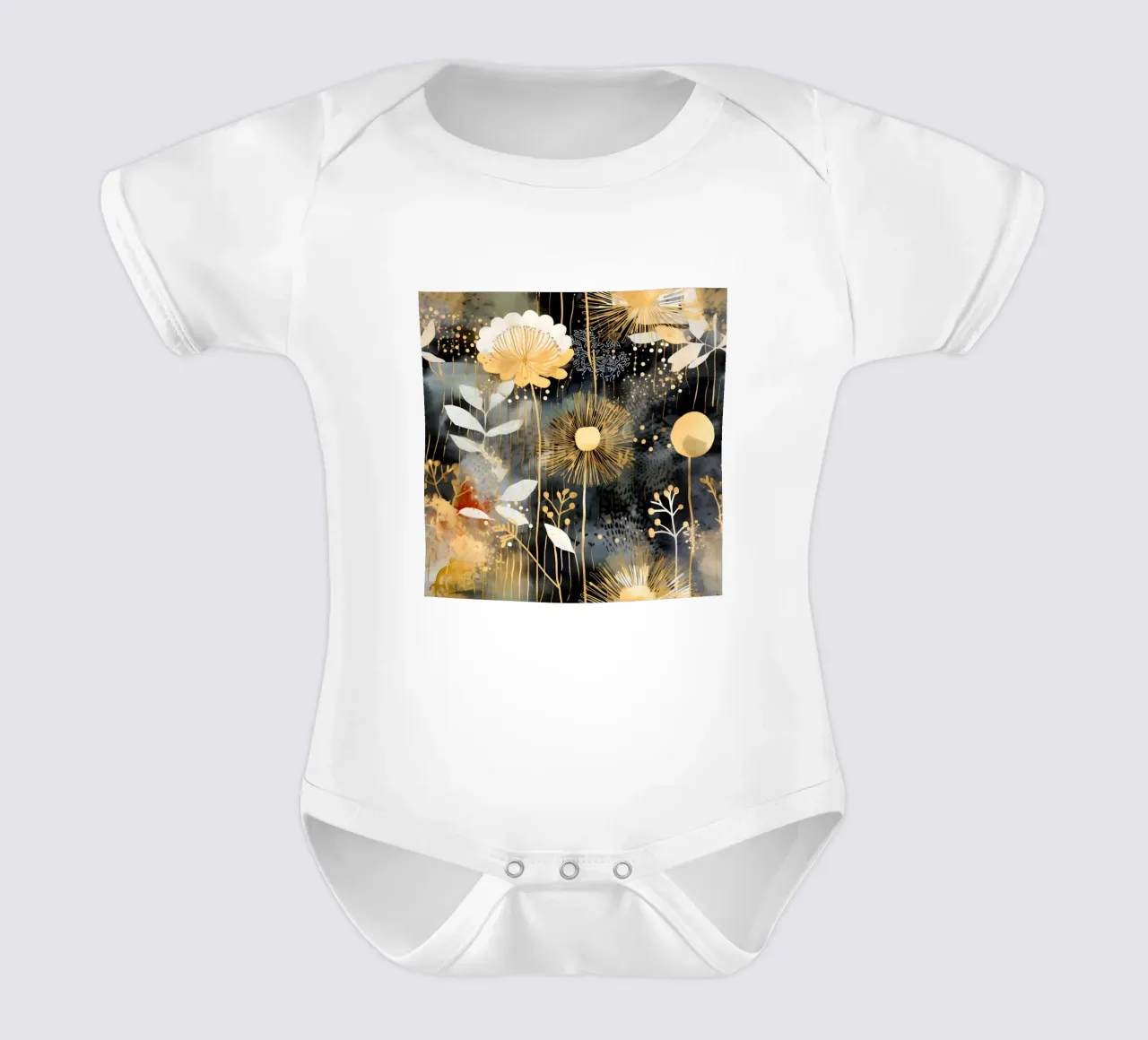 Denti di leone in lamina d'oro body neonato maniche corte da Botanical Pattern House