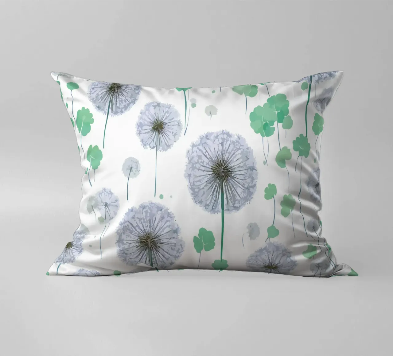 Green Dandelions decorative cushion by Botanical Pattern House