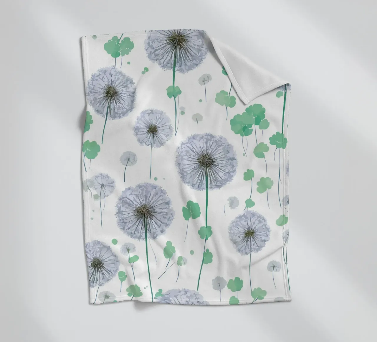 Green Dandelions fleece blanket by Botanical Pattern House