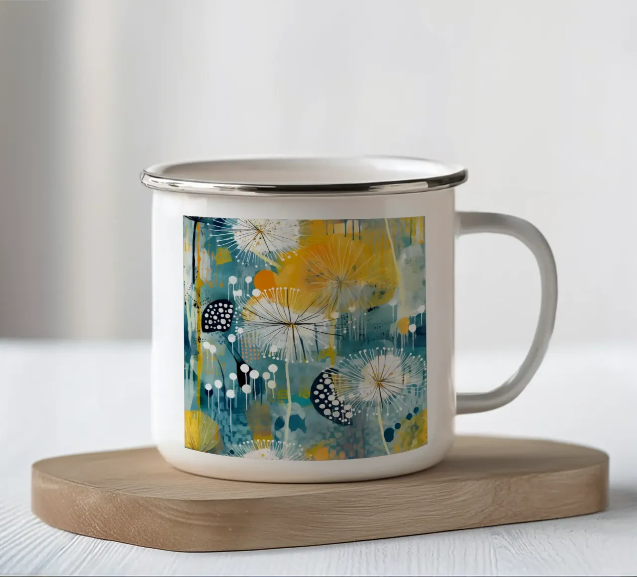 Denti di leone impressionisti tazza in smalto da Botanical Pattern House