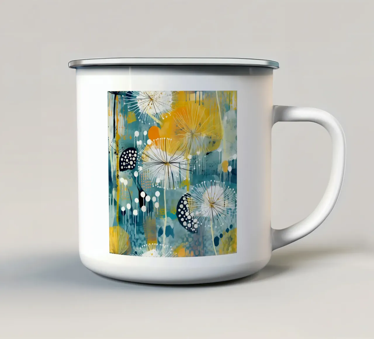 Denti di leone impressionisti tazza in smalto da Botanical Pattern House