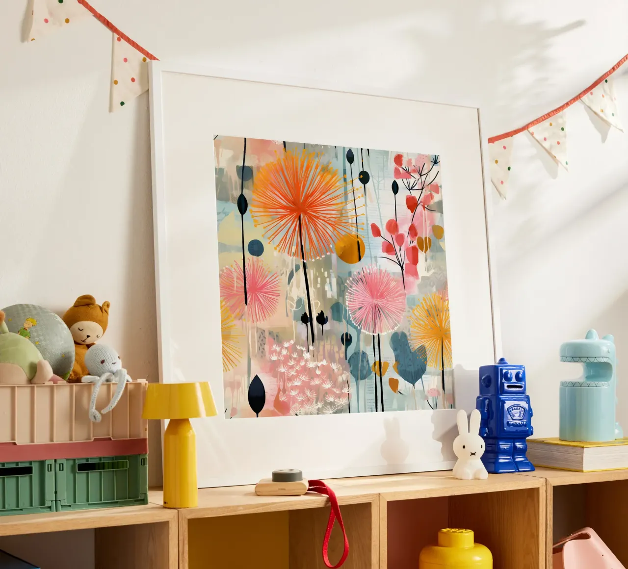 Denti di leone impressionisti poster con telaio in legno da Botanical Pattern House