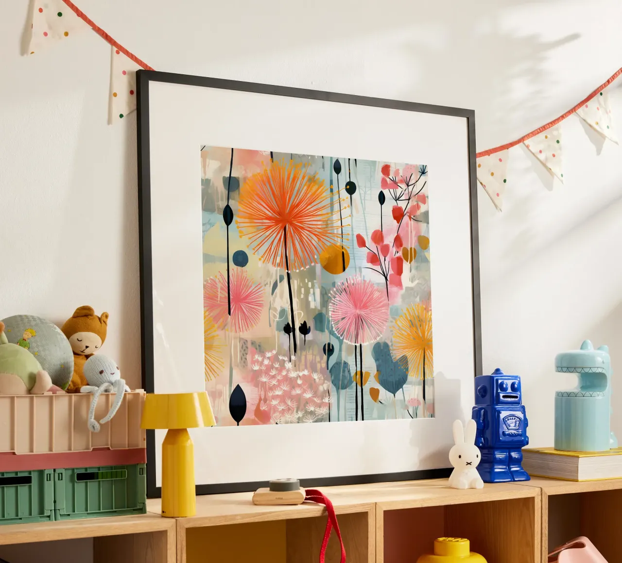 Denti di leone impressionisti poster con telaio in legno da Botanical Pattern House
