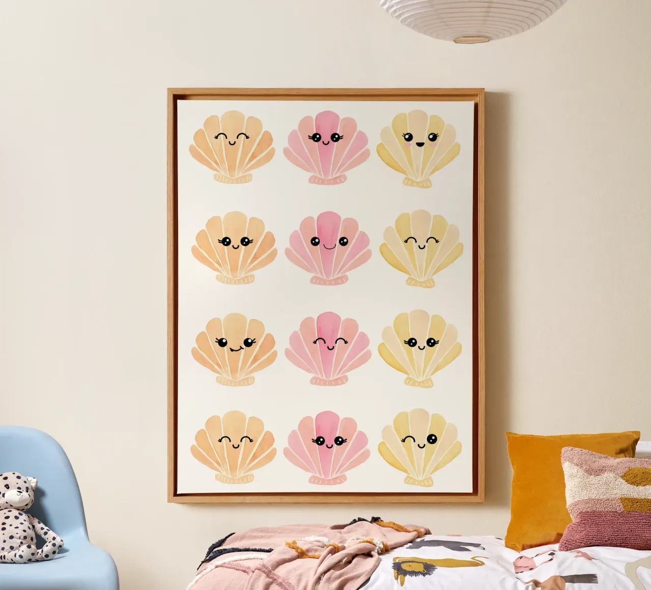 Happy Sea Shells, Summer Nursery Print, Kids Ocean Print canvas with Floater frame by SunshinePrints
