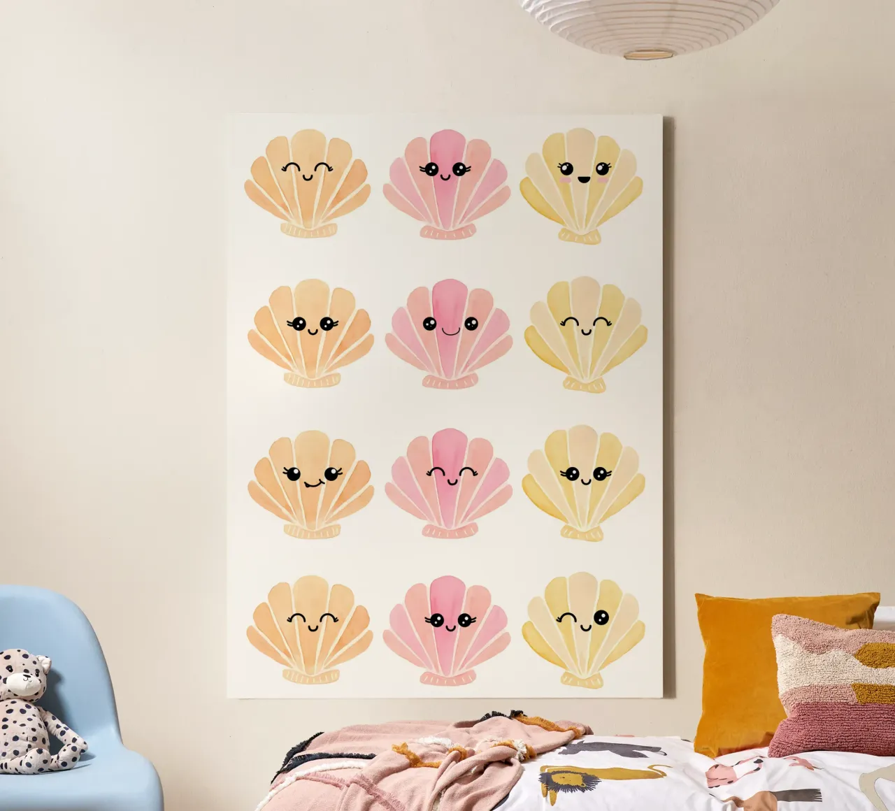 Happy Sea Shells, Summer Nursery Print, Kids Ocean Print canvas with Floater frame by SunshinePrints