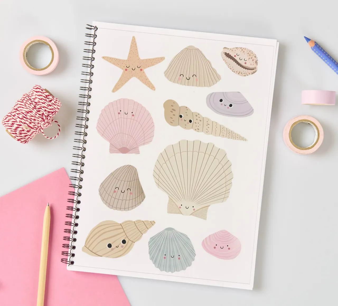 Sea Shell Print, Summer Nursery Print, Beach Poster spiral notebook by SunshinePrints