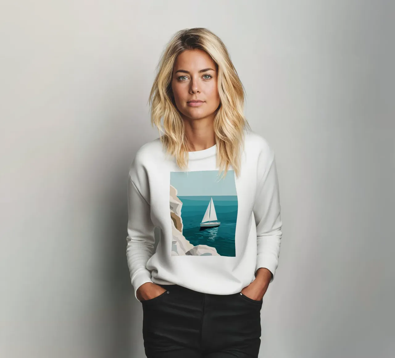 Segelboot vor weißen Klippen Sweatshirt von Digital Naive