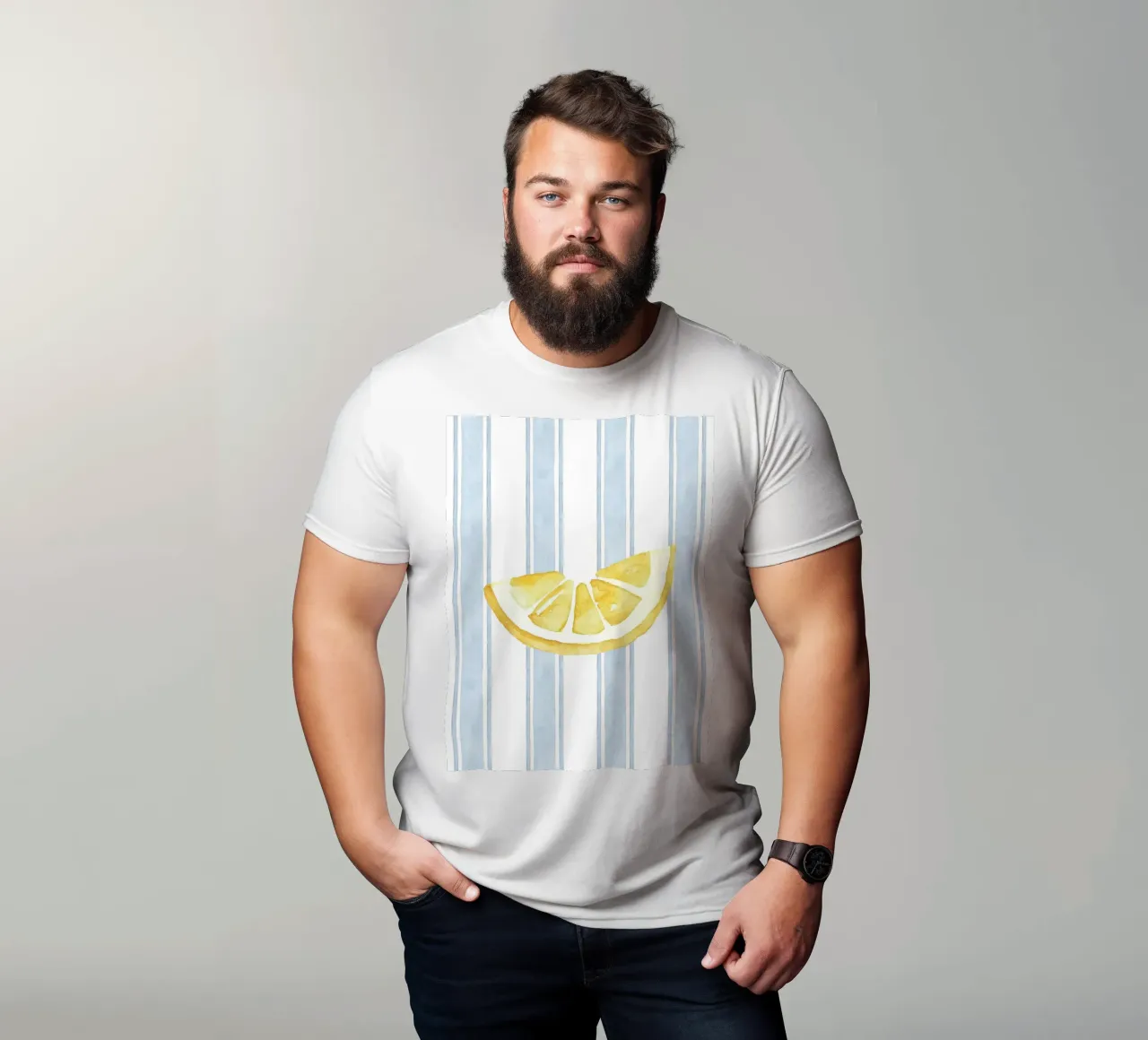 Zitrone drucken, Blaue Streifen drucken, Zitrone dekorieren T-Shirt von DolceVita