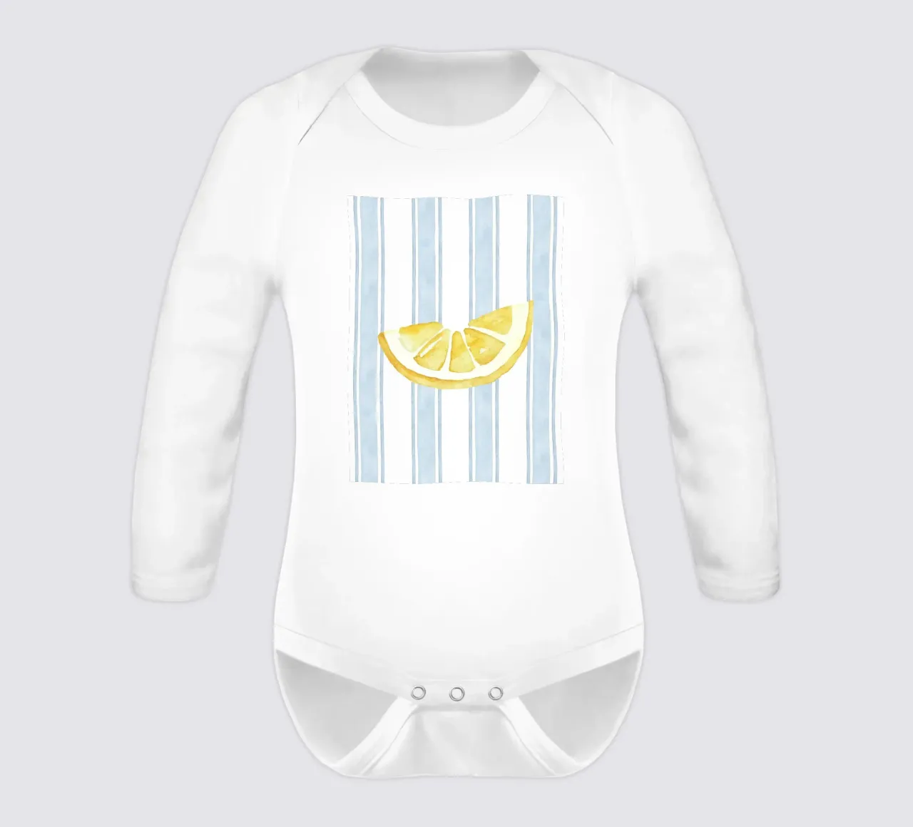 Zitrone drucken, Blaue Streifen drucken, Zitrone dekorieren Langarm Babybody von DolceVita