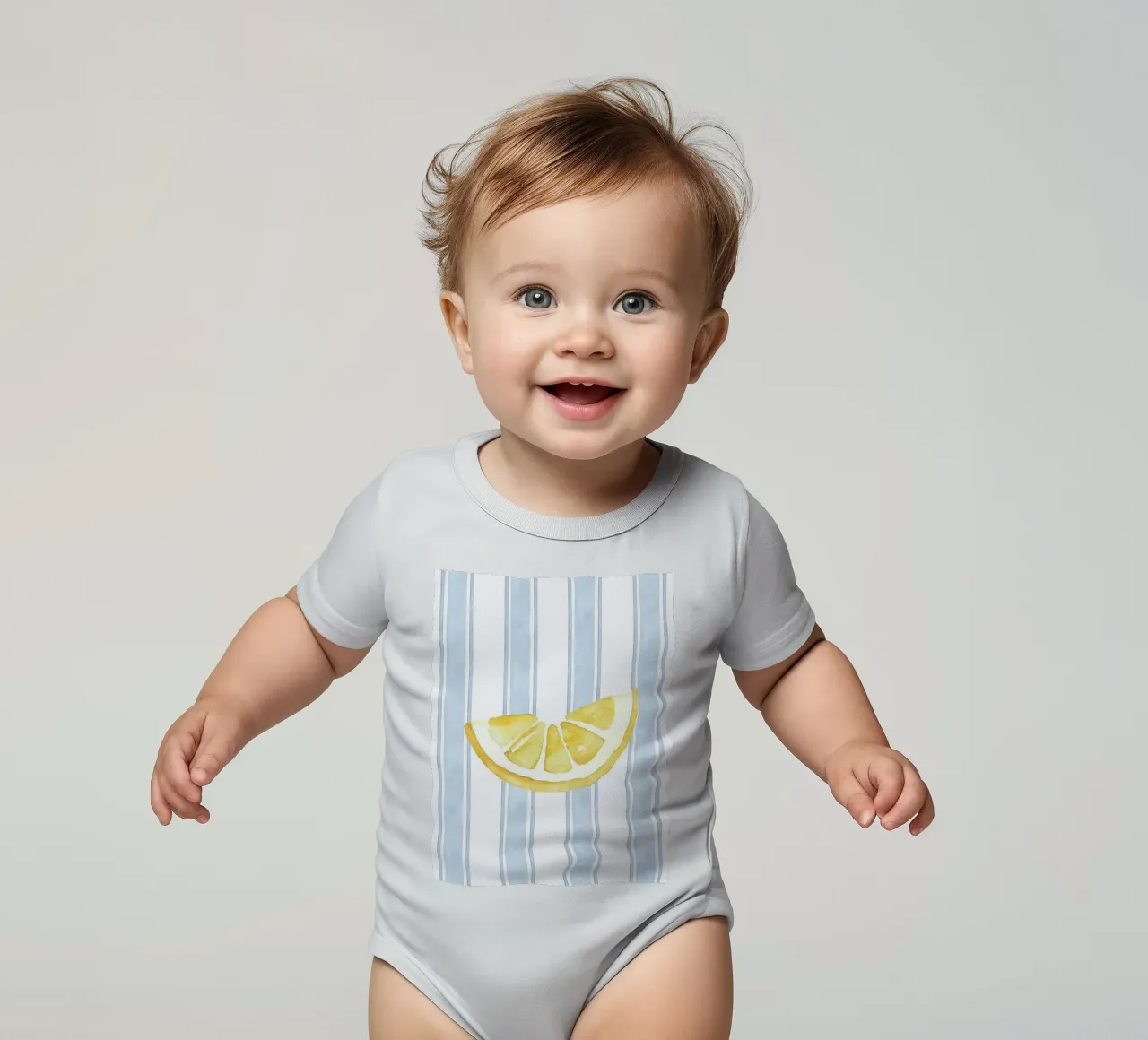 Zitrone drucken, Blaue Streifen drucken, Zitrone dekorieren Kurzarm Babybody von DolceVita